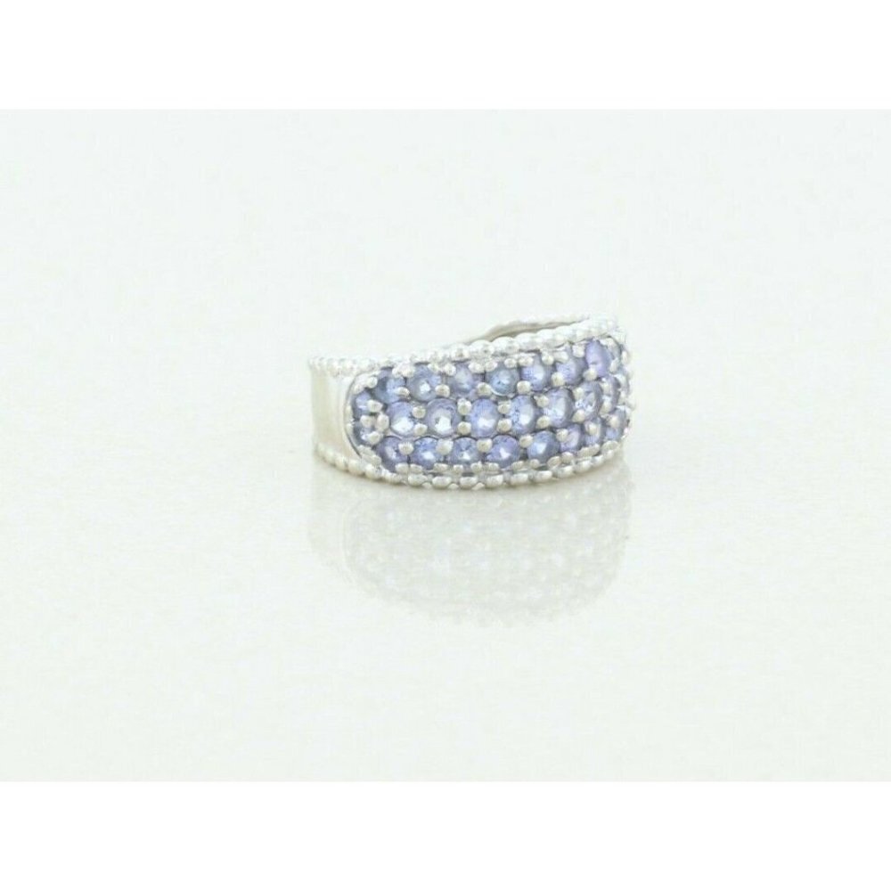 10k White Gold Natural Tanzanite Band Ring Size 6 1/4 Pave Ring - Picture 4 of 7
